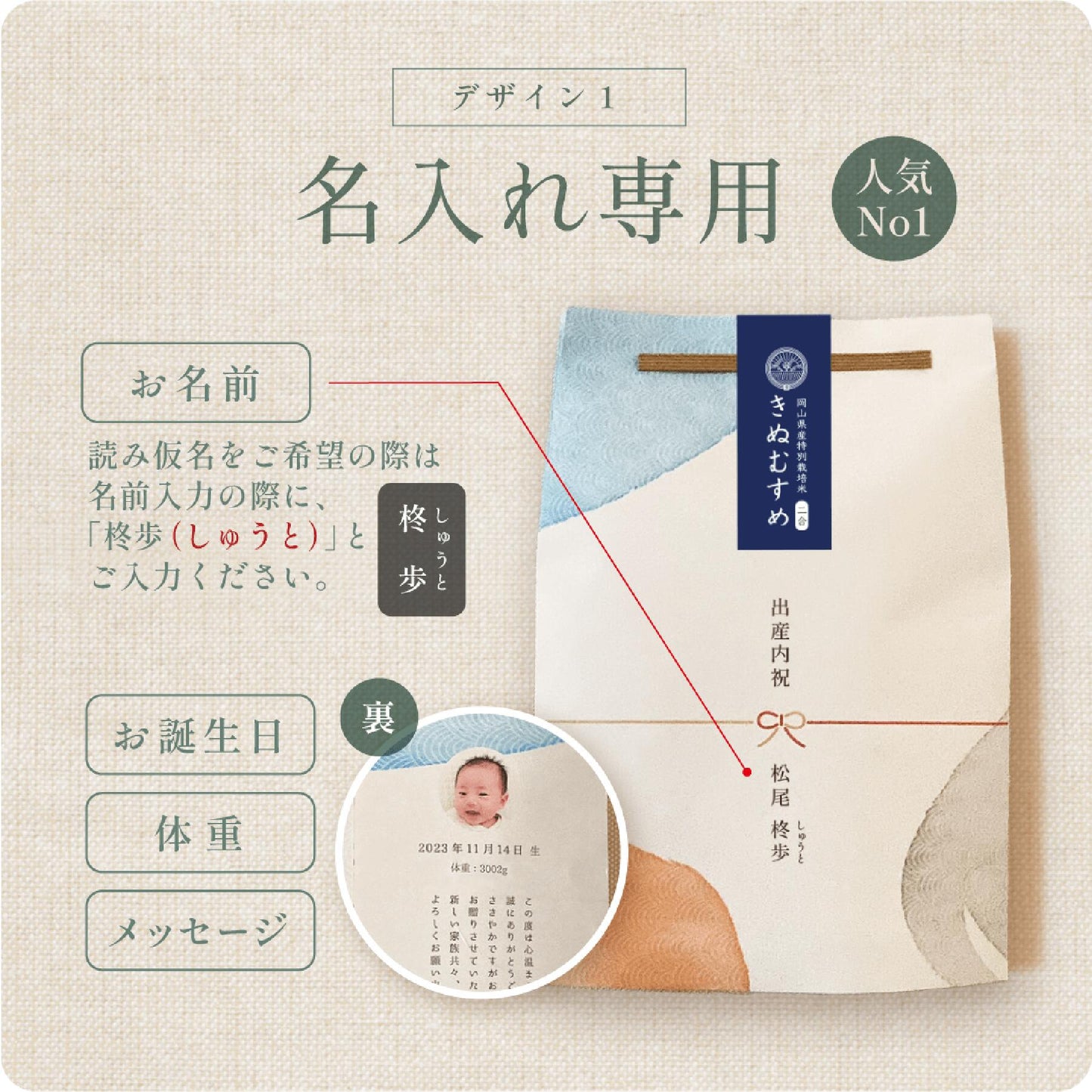 出産内祝いのごあいさつ米(3合)